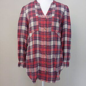 Anthropologie Medford Red and Grey plaid flannel tunic shirt size 6